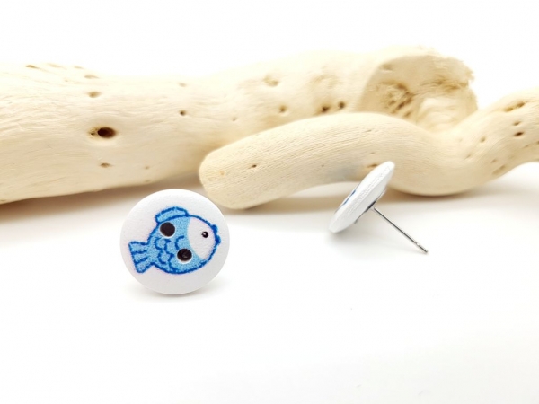 Fisch Holz Knopf Ohrstecker Button